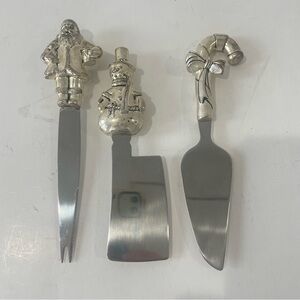 Wallace Stainless Steel Cheese Knife Set Charcuterie Snowman Candy Cane Santa